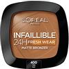 L'Oreal Paris Terra Abbronzante Infaillible 24h Fresh Wear Bronzer, Finish Leggero e Matte, Per un Incarnato Irresistibile Baciato dal Sole, Waterproof e a Lunga Tenuta, Tonalità: 400 Tan