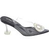 Malu Shoes Decollete Scarpa Donna a Punta Trasparente con Spilla Gioiello Circolare Brillantini Argento Tacco Clessidra Nero 7 cm (39 EU)