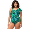 Ulla Popken Badeanzug, Dschungel, Softcups, Volant, Geteilter Träger Costume da Bagno One-Shoulder, Blu Jeans, 52 Donna