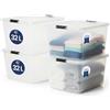 Iris Ohyama, Scatola portaoggetti in plastica con coperchio, 32 l, confezione da 4, trasparente, clip di chiusura, maniglia, impilabile, organizzazione solida e durevole, per camera, spogliatoio