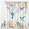 Lerores - Tenda da doccia 120 x 200 cm, motivo fiori rosa e uccellino, orlo appesantito, in tessuto antimuffa impermeabile, lavabile, in poliestere, con 8 occhielli e anelli per tenda da doccia, per