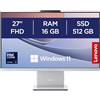 Lenovo IdeaCentre Computer desktop All-In-One, Display 27" FHD, Intel Core Ultra 5 226V, 512GB SSD, RAM 16GB, Altoparlanti Harman, WiFi 6, Windows 11 H, Tastiera + Mouse Wireless