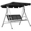 Bakaji Dondolo Da Giardino 3 Posti Colore Grigio Tetto Parasole Struttura in Acciaio Inox Seduta in Texilene Traspirante Dimensioni 175 x 112 x 155 cm (Nero)