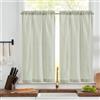TOPICK Tende a righe in lino con strisce, opache, per cucina, sala da pranzo, bagno, piccola finestra, 65 x 115 cm, verde su beige