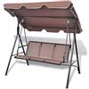 Bakaji Dondolo Da Giardino 3 Posti Colore Brown Tetto Parasole Struttura in Acciaio Inox Seduta in Texilene Traspirante Dimensioni 175 x 112 x 155 cm (Marrone)