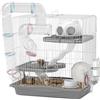 PawHut Gabbia per Criceti 3 Livelli 14 Tubi con Casetta 45x30x45 cm Grigio