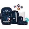 ergobag pack Set Bundle AW25/26, zaino ergonomico per la scuola flessibile 7 pezzi prima elementare AtmosBear - Blu scuro
