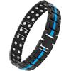 OUTLETISSIMO® Bracciale Magnetico Uomo a Maglie Nero Opaco con Striscia Centrale Blu Lucido, Design Moderno e Sportivo, Titanio Leggero e Resistente, Chiusura di Sicurezza S108