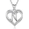 INFUSEU Collana Donna Lettera N, Iniziale Cuore Donna Gioielli Cubic Zirconia Ciondolo Collane Femminili Romantico Regali per Donna Fidanzata Ragazza, Catena Da 20 Pollici