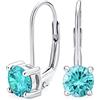Bling Jewelry Orecchini pendenti a leva in argento sterling con zircone cubico CZ taglio brillante rotondo solitario da 1CT blu simulato acquamarina.