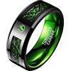 VAKKI Anello da uomo in carburo di tungsteno con drago celtico, 8 mm, con inserto in fibra di carbonio blu/verde e zirconia cubica, finitura lucida, vestibilità comoda, taglia L 1/2 a Z+7, Tungsteno