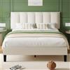 VECELO Letto Matrimoniale Imbottito, Rete Piattaforma con Supporto a Doghe in Legno Solido, Tessuto Velluto, Montaggio Facile, Beige