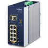 PLANET IGS-1020PTF-12V - Switch - non gestito - 8 x 10/100/1000 (PoE+) + 2 x Gigabit SFP - un DIN-Schiene montierbar, wan