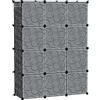 C&AHOME Organizzatore di contenitori a cubo con ante, ripiani a 12 cubi, armadio, libreria modulare in plastica fai-da-te ideale per camera da letto, soggiorno, 36,6L x 12,4L x 48,4 H Nero -DOOR