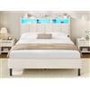 AOGLLATI Letto Matrimoniale 140x200 con Contenitore，Struttura Letto Matrimoniale con Luci LED Regolabili e Stazione di Ricarica, Testiera Letto Matrimoniale Imbottita con Doppio Ripiano Lino Beige