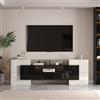 Luscriate Mobile TV a LED in bianco lucido e nero, larghezza 200 cm, moderna credenza per soggiorno con illuminazione a LED, elegante superficie in vetro (nero)
