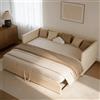 BRILVERDE Letto imbottito, divano letto allungabile 90/180 x 200 cm, rete a doghe, divano pieghevole con funzione sleep, divano letto a 2 posti velluto beige