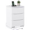 Brinlawb Comodino bianco con luci a LED e multipresa (2 prese CA, 2 porte USB), comodino bianco con 3 cassetti per soggiorno, camera da letto, ufficio, montaggio semplice, 37 x 42 x 60 cm, moderno