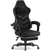 Devoko Sedia girevole per videogiochi con supporto lombare, poltrona ergonomica con molle + cuscino in schiuma ad alta densità, schienale reclinabile a 135°, altezza regolabile 10 cm, braccioli