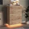 HYNHXBP Cassettiera alta 5 cassetti con LED, mobile portaoggetti in legno naturale a rilievo ondulato, cassettiera moderna per camera da letto, soggiorno o ingresso, 73 x 40 x 111 cm