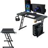 UISEBRT Tavolo da gioco con LED, scrivania da gioco, a LED, con superficie in fibra di carbonio, ergonomico, fino a 150 kg, per camera da letto, ufficio, 140 x 60 x 74 cm