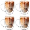 Ravytha 4 Pezzi Tazzine da Caffè, Bicchieri Doppio Vetro con Manici, Tazze in Vetro, Tazza Doppio Vetro, Bicchieri da Caffè Espresso per Latte, Cappuccino, Bevande Calde, Tè, Succo di Frutta(350ML)