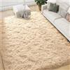 FVVRAX Tappeto Peloso Beige 140x200 cm per Salotto e Camera da Letto - Tappeto Morbido Extra Pelo Lungo, Ideale per Decorazione Casa Moderna | Rug Antiscivolo