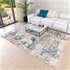 Mazovia Tappeto Salotto Moderno Astratto e Vintage Pelo Corto - Tappeti Soggiorno Turchi Originali - Tappeti Camera da Letto - Tappeti Salotto Grandi Dimensioni - Beige Blu Grigio 140 x 200 cm