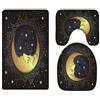 A.Monamour Set Tappeti Bagno 3 Pezzi Completo Falce Di Luna Dorata E Stelle In Stile Antico Sfondo Scuro Antiscivolo Morbidi Assorbente Lavabile Tappetini per Il Bagno WC Bidet