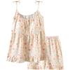ThiCc Set pigiama da donna con reggiseno integrato, 2 pezzi, in garza di cotone, motivo floreale, con volant, top imbottito e pantaloncini elastici in vita, babydoll indumenti da notte per l'estate e il