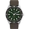 Timex Orologio da polso da uomo automatico al quarzo Casual cinturino in Pelle Marrone cassa in Acciaio INOX display analogico verde - TW2V24700