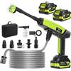 VOERJIA Rondella ad alta pressione a batteria 21 V (punta 70 Bar), dispositivo di pulizia mobile con 2 batterie da 4,0 Ah, portata 400 l/h e ugello 6 in 1, portatile per auto e giardino, verde
