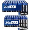 NORTHTECH North Tech Batterie Ultra alcaline - 40 pezzi (20 × AA + 20 × AAA) | Batterie ad alte prestazioni da 1,5 V per dispositivi ad alto consumo energetico, a prova di perdite e durevoli, durata di 10 anni
