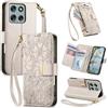 JIUNINE Cover per Motorola Moto G86 5G / Moto G86 Power 5G, Custodia Libro PU Pelle Antiurto Portafoglio Donna, Slot per Carte, Chiusura Magnetica, Motivo Floreale con Foglie in Rilievo, Bianco
