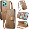 JIUNINE Cover per Honor 400 Lite, Custodia Libro PU Pelle Antiurto Portafoglio Donna, Slot per Carte, Stand Regolabile, Chiusura Magnetica, Motivo Floreale con Foglie in Rilievo, Marrone