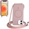 FMPCUON FNPCUON Cover Magnetica Silicone per iPhone 12/12 Pro con Cordino,Compatibile con MagSafe,Custodia con Laccio Collana Tracolla Collo Sottile TPU Antiurto Protettiva Case con Corda.Rosa