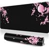 PTPLMM Tappetino per mouse da gioco con fiori di ciliegio giapponese, XL, rosa Sakura tappetino da scrivania Anime grande tappetino per mouse lungo 80 x 30 cm, grande tappetino per scrivania esteso nero con