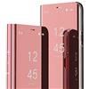 IMEIKONST Custodia Compatibile con iPhone 16 Pro, Flip a Libro Specchio con Funzione Kickstand Clear View Antiurto Protettiva Pelle Smart Cover per iPhone 16 Pro 6.3. Mirror: Oro rosa QH