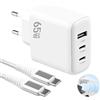 Paicreate 65 W Caricabatterie USB C Rapido 3 Porte GaN Presa USB C con 1 m Cavo Compatibile con iPhone 16/15/Pro Max Samsung S24Ultra/S23 iPad Pro/Air Pixel 9/8 Laptop Tablet