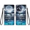KARTXITAI Cover Compatibile con Realme C55 PU Pelle TPU Silicone Portafoglio Magnetica con Disegni Motivo Animale Flip Custodia in Libro Slot Schede Custodia-Delfini,mare,luna,cielo