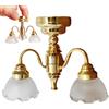 Joygoodta Mini luci per casa delle bambole 1:12, lampadario per casa delle bambole a 3 teste, luci in vetro e metallo a batteria per accessori