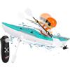 BeVistoso Barca telecomandata Competitiva RC Kayak Barca 2.4 GHz Ricaricabile Aerodinamica LED Anti-ribaltamento Doppia modalità di Guida Giochi d'Acqua per Bambini Adulti, Blu