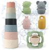 CHMMY Giocattoli da Bagnetto per Bambini, Giochi Bagnetto Neonato in Silicone con Volante Giocattolo, Tazza Impilabili e Giocattoli Animali, Senza Bisfenolo A, Giocattolo a Acqua per Bagno Piscina Spiaggia