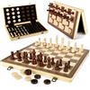 LEAP Set di scacchi magnetici in legno da 39,4 cm, scacchiera pieghevole da 7,6 cm, altezza king size, slot superiori per principianti, adulti con 2 extra queen size