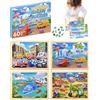 SAYHALO Puzzle in legno per bambini, set da 4 pezzi, 60 pezzi, puzzle in legno a partire dai 3 anni, con motivi del veicolo (auto, aereo, nave, veicoli da costruzione), giocattolo educativo per