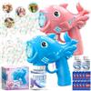 BBLTIFF 2 Pieces Pistola a Bolle per Bambini, Sparabolle di Sapone LED con 2 × 70ML Flaconi di Liquido per Bolle, Macchina Automatica per Bolle per Attività All'aperto, Feste e Matrimoni (Rosa e Blu)