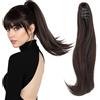 Silk-co Coda Extension Capelli Lisci Cavallo Finta con Pinza Marrone Scuro Ponytail Punte Ondulate 40cm 100g