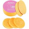 AUAUY 20Pz Spugnette Viso Pulizia, Viso Compressa Spugna, 100% Naturale Compresse Spugne per Viso in Cellulosa per la Pulizia del Facial, Esfoliante, Rimozione Trucco (Beige)