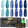 INPING Smalto Semipermante Unghie HEMA-FREE TPO-FREE, 6 Colori Chiaro Blu Navy Blu Scuro Glitter Series Kit Semipermanente Unghie, Soak-Off UV Art Design Vacanze Manicure Set Regalo, 8 ML