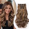 Dcbaboo Extension Capelli a Clip Ricci 6PCS Clip in Hair Extension Capelli Finti Lunghi Posticci per Capelli Mossi Estensioni con Clip Ondulati Sintetici Naturale per Donna, Marrone & Biondo Scuro